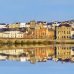 buildings reflecting in water